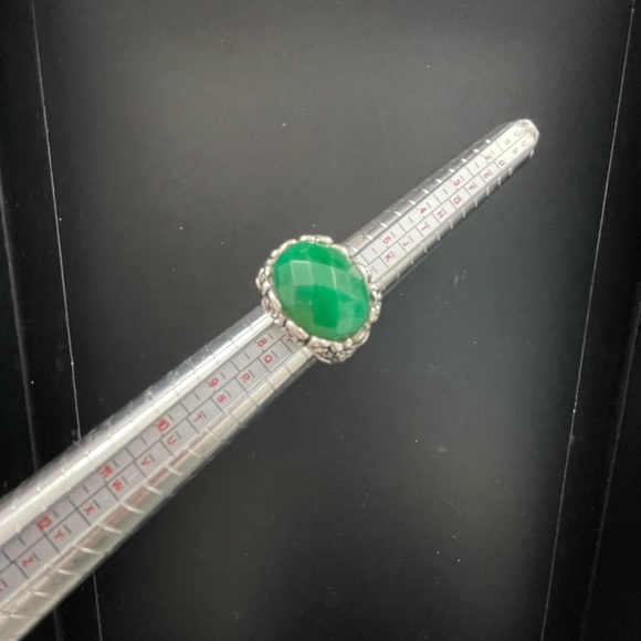 Sterling Silver Chunky Bezel set Faceted Green Onyx Floral 926 Stamped Ring - Picture 3 of 12